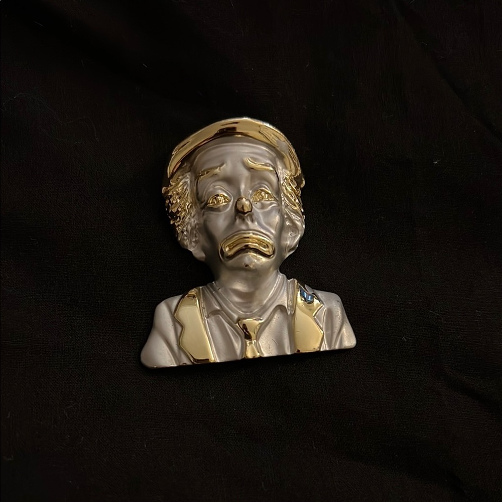 Vintage Gold and Silver Clown Brooch